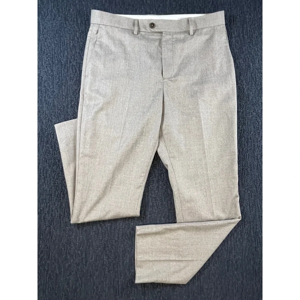 Banana Republic Tailored Slim Fit Vitale Barberis Canonico Wool Pants Tan 33S
